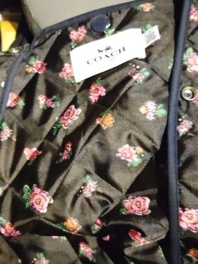 Coach Black Quilted Floral Vest with Pink and Green Accents